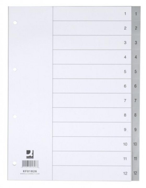 Ordnerregister A4 1-12 aus Kunststoff grau 12 Blatt