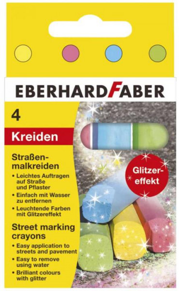 EBERHARD FABER Glitzer-Straßenmalkreide 6er  Jumboblau gelb grün weiß lila rot 